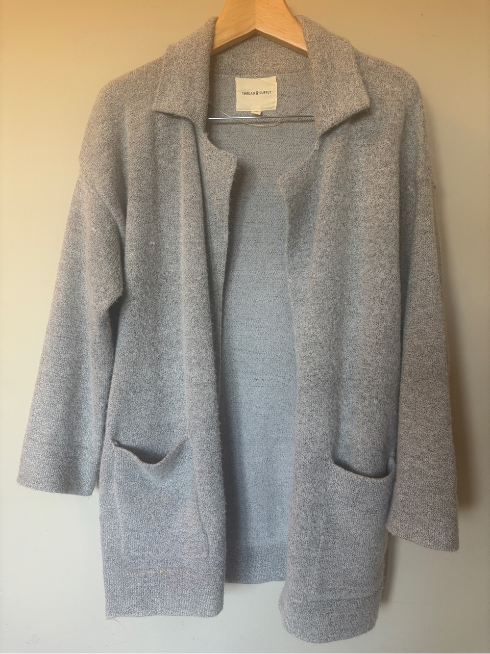 Thread & Supply Heather Gray Long Open-Front Pocket Cardigan